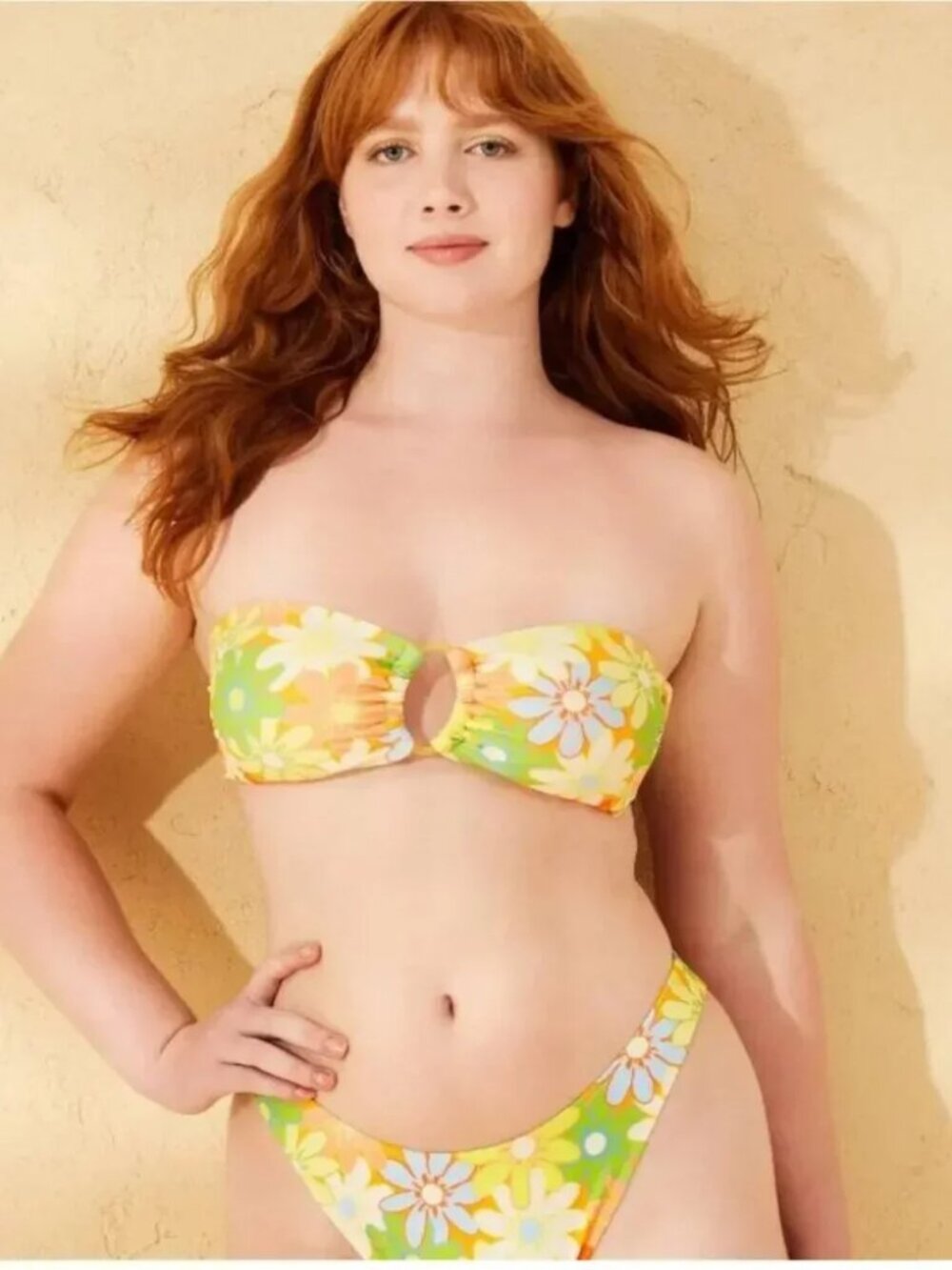 NWT Wild Fable Yellow Floral Multi Wear 0-Ring Bikini Top Size XXS (00)